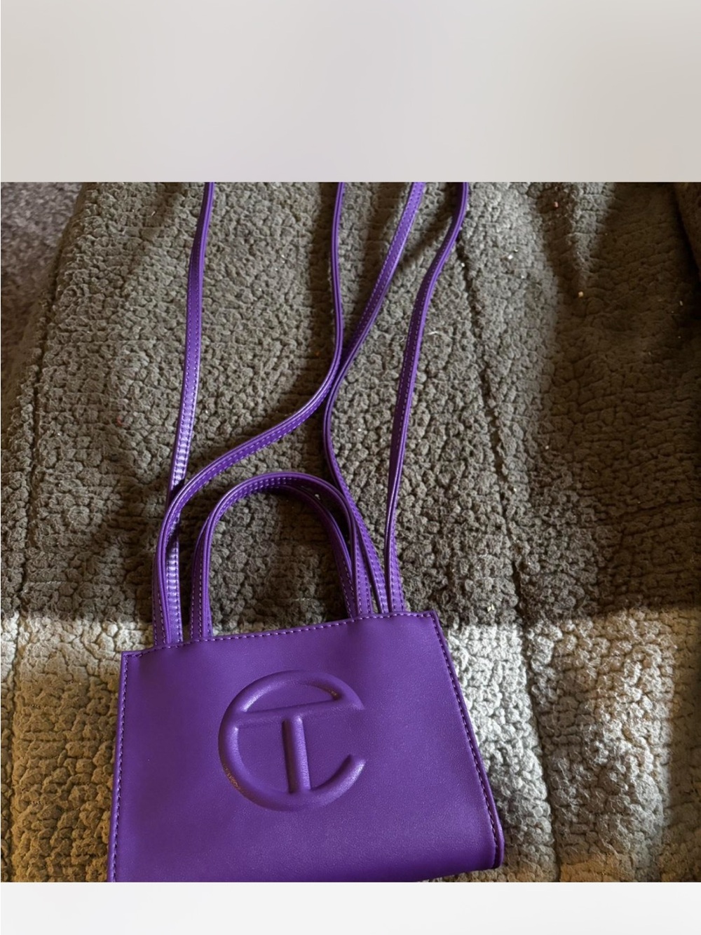 Embossed Logo Purple Mini Crossbody Tote
